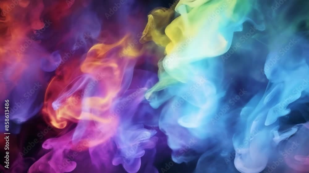 An artistic display of rainbow-colored smoke fills a dark background, creating a vibrant and mesmerising visual effect. The dynamic swirls and shades produce a captivating, immersive atmosphere. An artistic display of rainbow-colored smoke fills a dark background, creating a vibrant and mesmerising visual effect. The dynamic swirls and shades produce a captivating, immersive atmosphere.