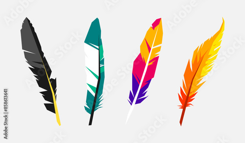 Set collection of feathers with flat vector illustration style.