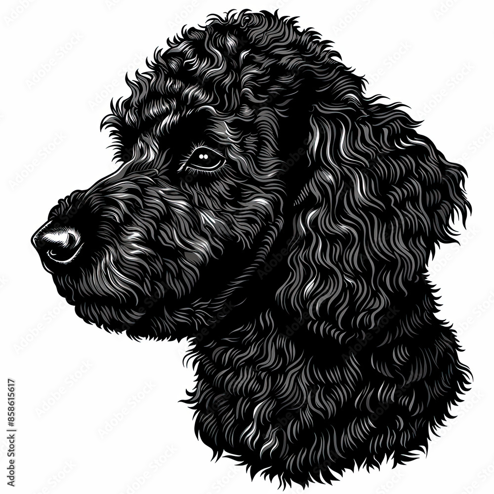 A black and white drawing of a poodle dog A black and white drawing of a poodle dog
