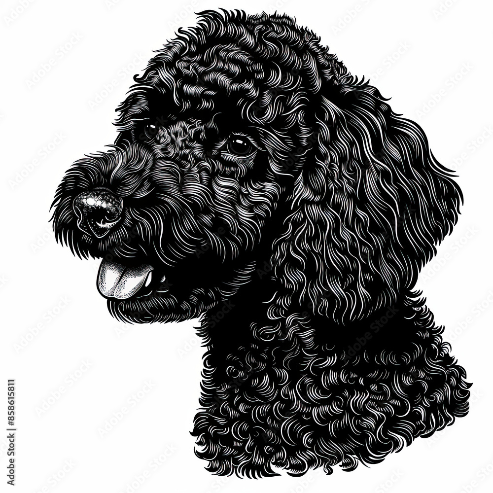 A black and white drawing of a poodle dog A black and white drawing of a poodle dog