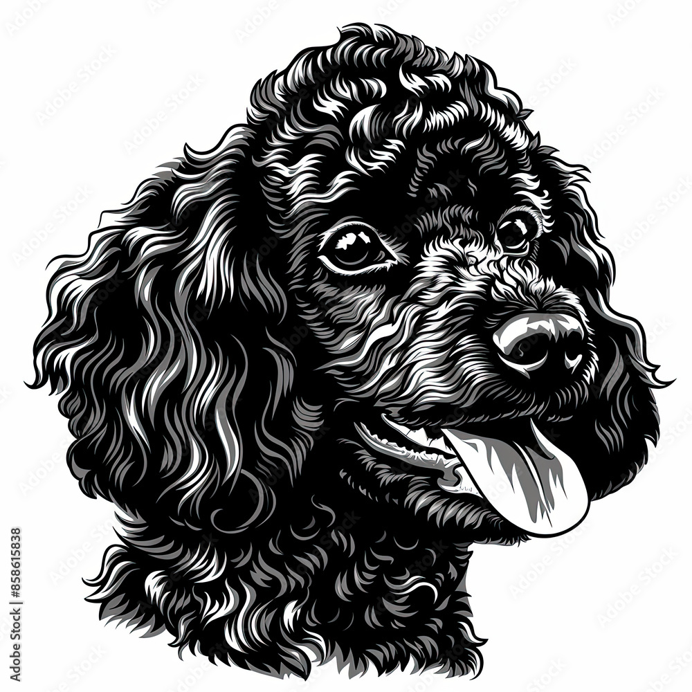 A black and white drawing of a poodle dog A black and white drawing of a poodle dog