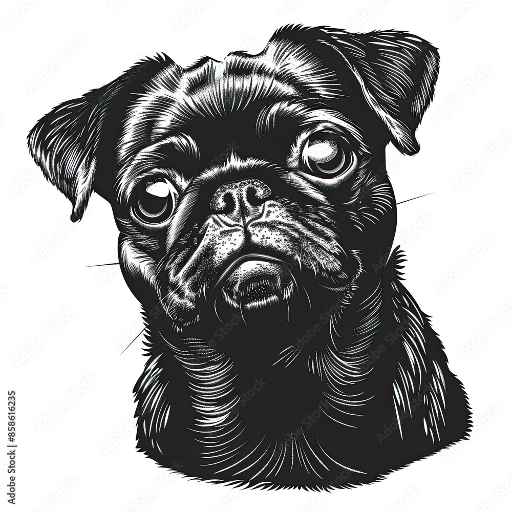 Obraz premium A black and white drawing of a pug dog