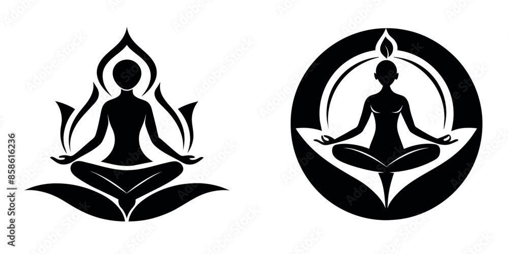 Meditation yoga silhouette vector Illustration logo icon clipart Black and white Meditation yoga silhouette vector Illustration logo icon clipart Black and white