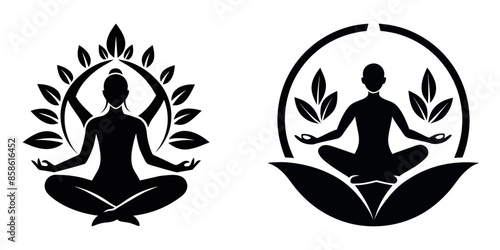 Meditation yoga silhouette vector Illustration logo icon clipart Black and white