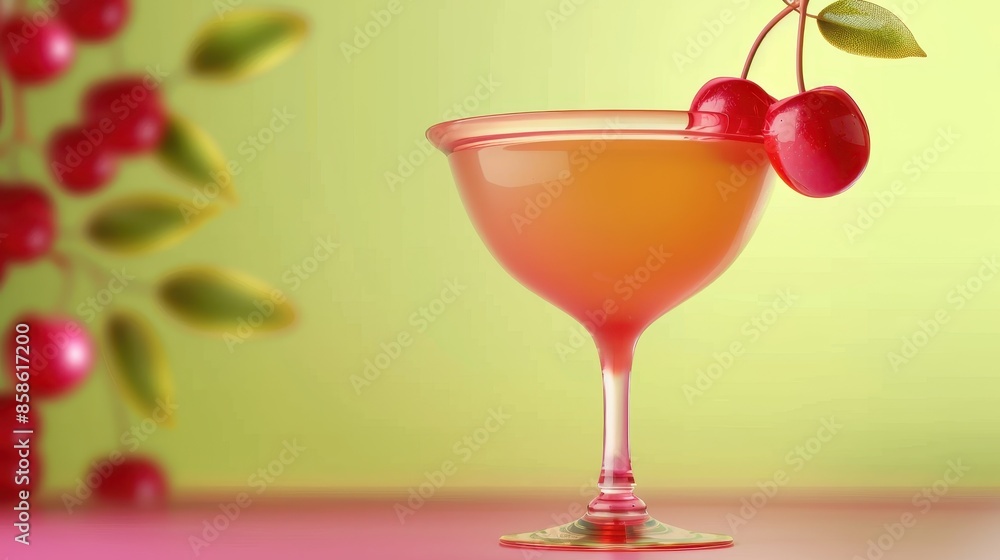 custom made wallpaper toronto digitalA sophisticated cocktail adorned with cherries on a stem, stylishly presented in a glass, set against a soft green and pink gradient background.