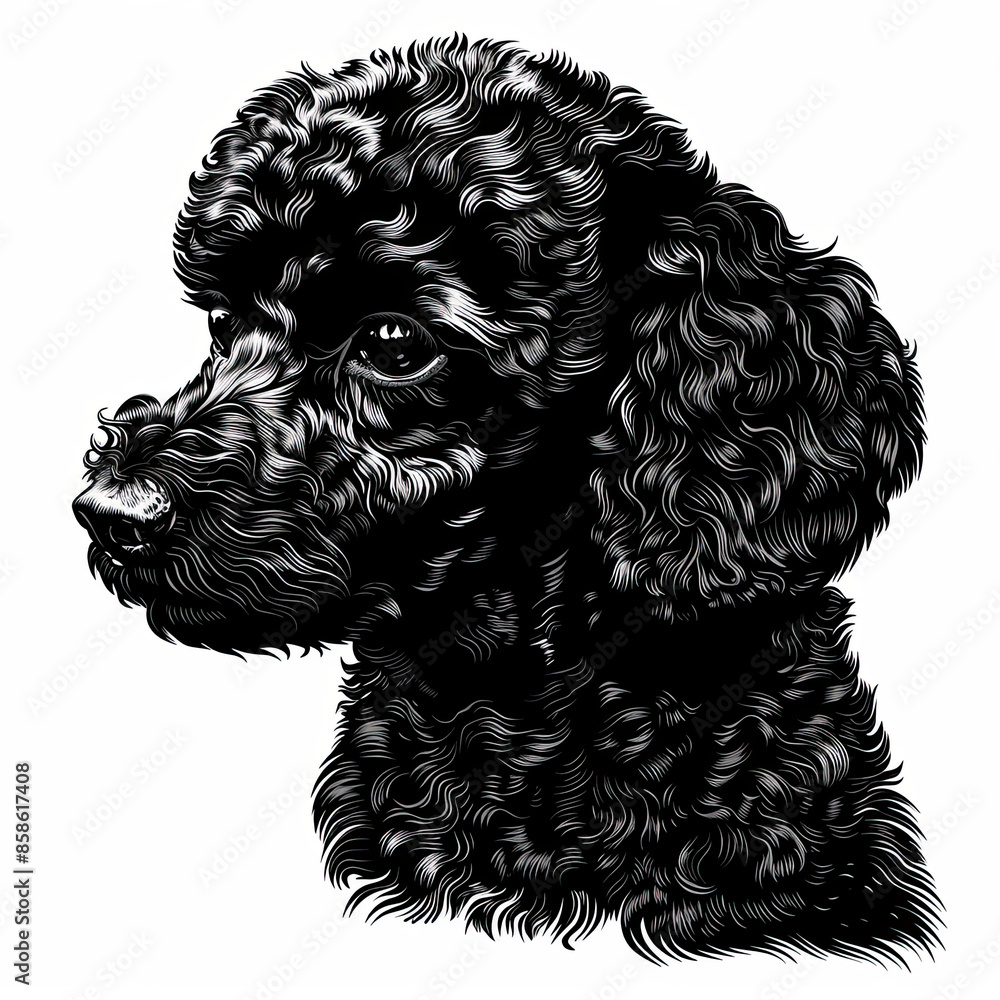 A black and white drawing of a poodle dog A black and white drawing of a poodle dog