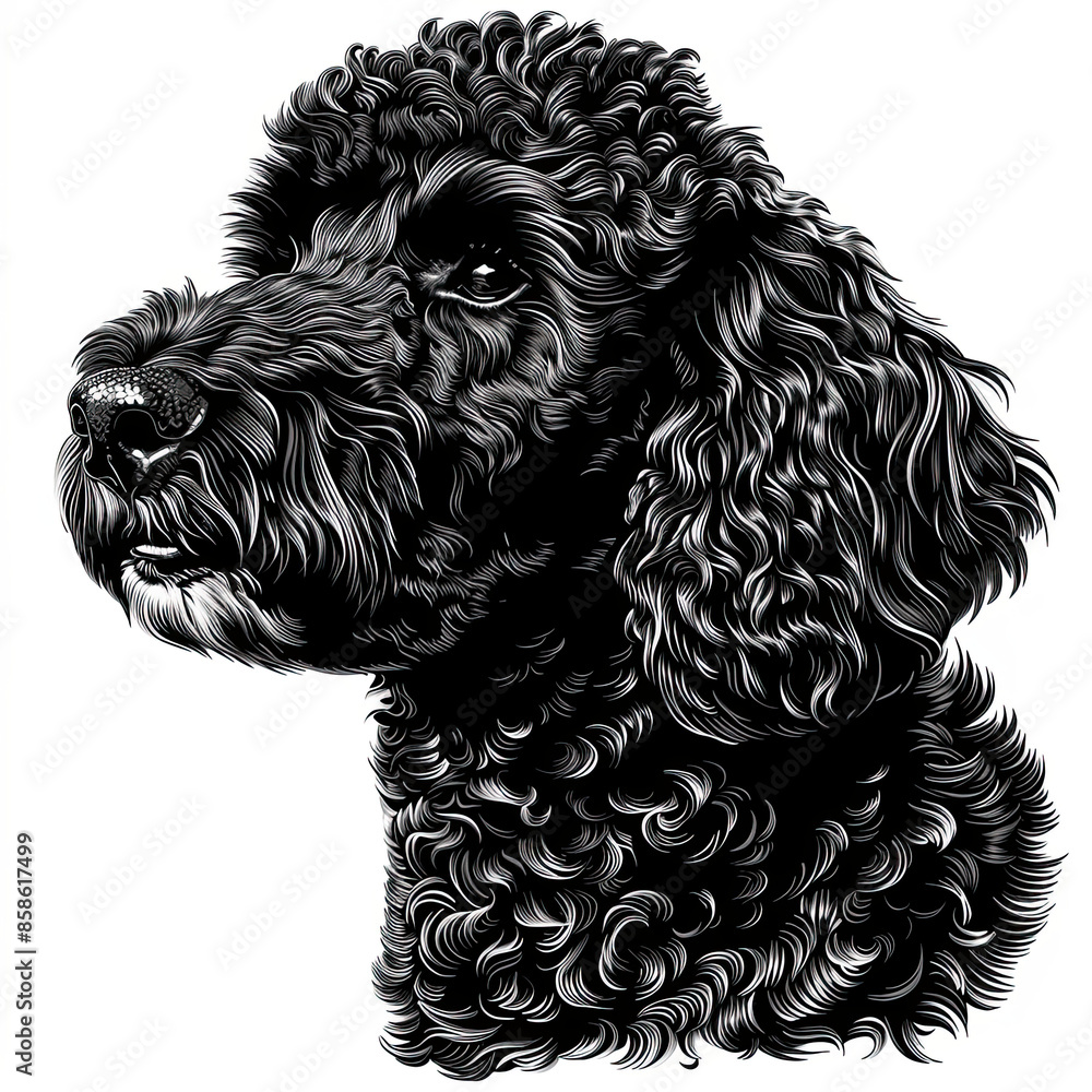 A black and white drawing of a poodle dog A black and white drawing of a poodle dog
