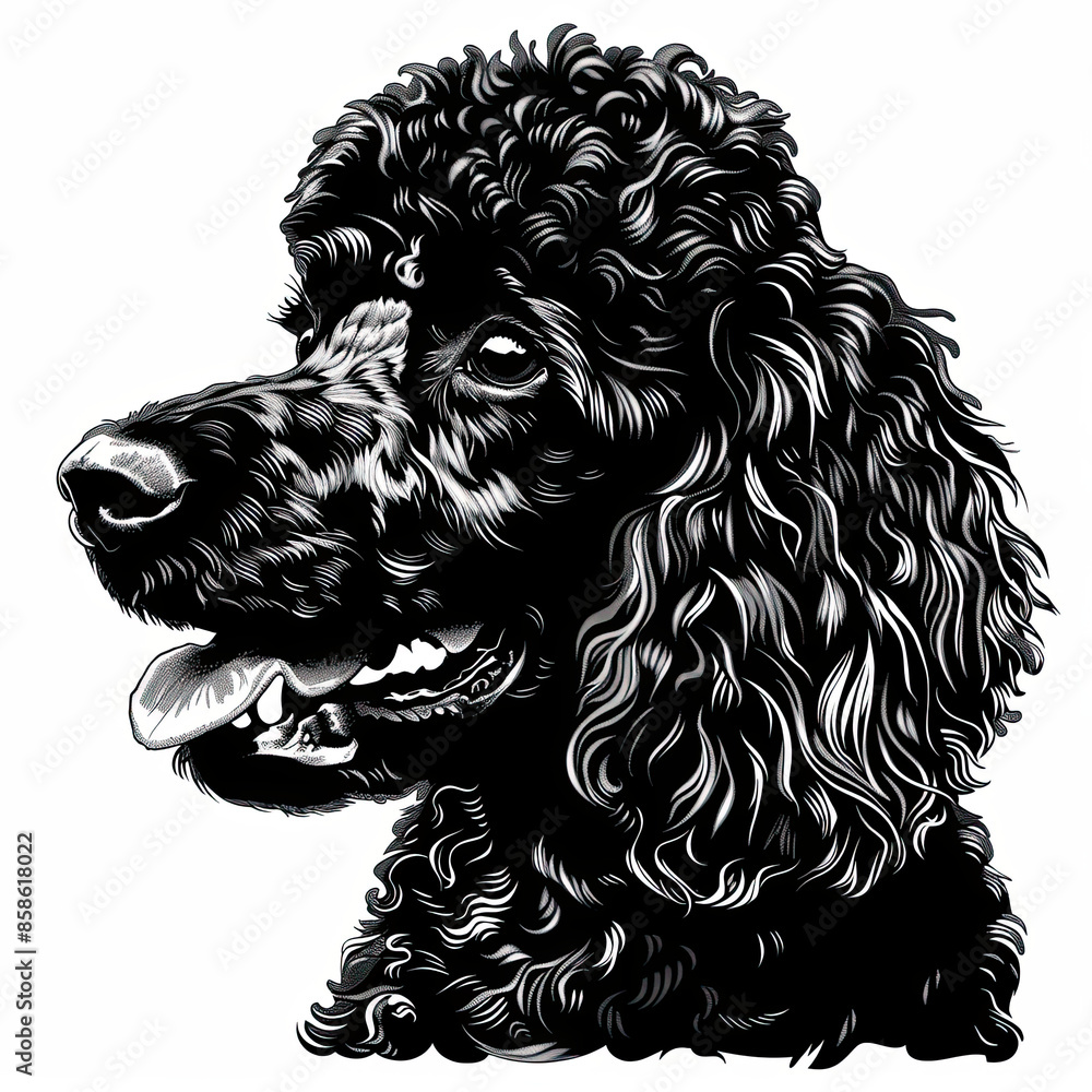 A black and white drawing of a poodle dog A black and white drawing of a poodle dog