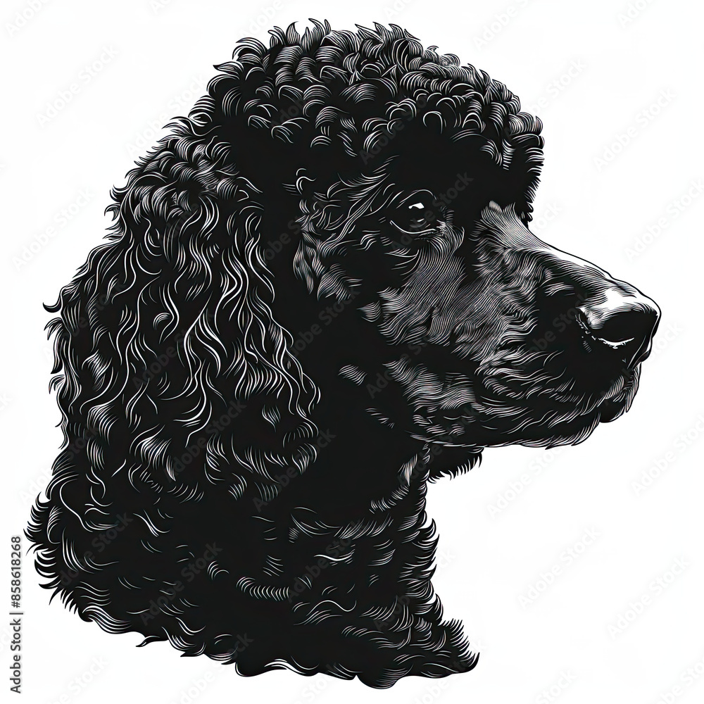 A black and white drawing of a poodle dog A black and white drawing of a poodle dog