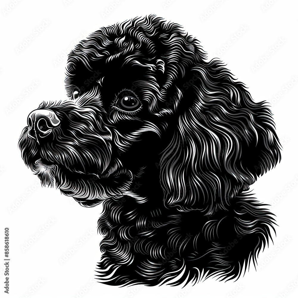 A black and white drawing of a poodle dog A black and white drawing of a poodle dog