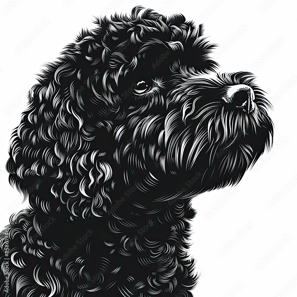 A black and white drawing of a poodle dog A black and white drawing of a poodle dog