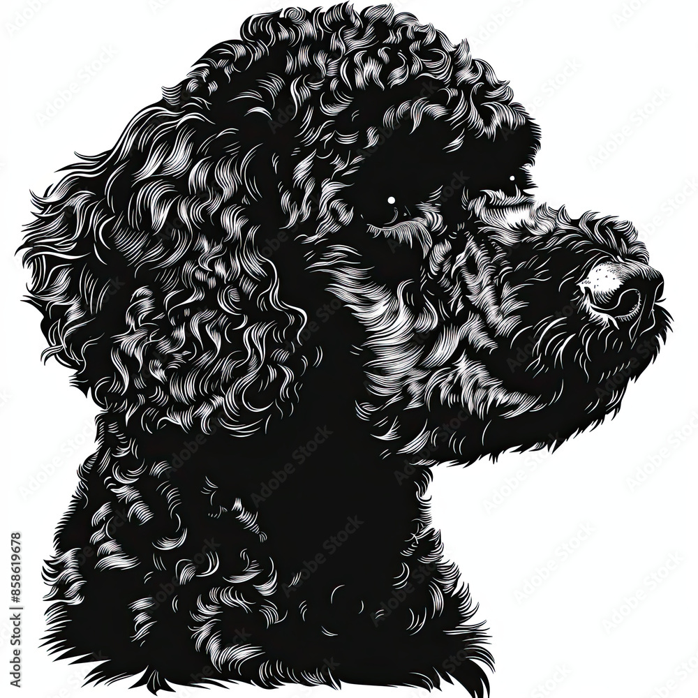 A black and white drawing of a poodle dog A black and white drawing of a poodle dog
