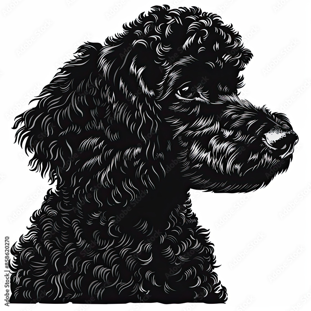 A black and white drawing of a poodle dog A black and white drawing of a poodle dog