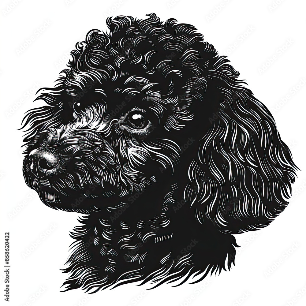 A black and white drawing of a poodle dog A black and white drawing of a poodle dog