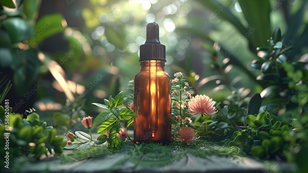 Beautifully Lit Amber Dropper Bottle Surrounded by Lush Botanicals in Shades of Green and Soft Pink Set in a Simple Green Studio Scene Serene and Inviting Atmosphere with a Fine Art Feel Beautifully Lit Amber Dropper Bottle Surrounded by Lush Botanicals in Shades of Green and Soft Pink Set in a Simple Green Studio Scene Serene and Inviting Atmosphere with a Fine Art Feel