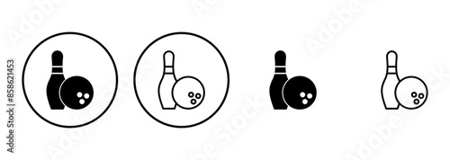 Bowling icon set. bowling ball and pin icon. bowling pins