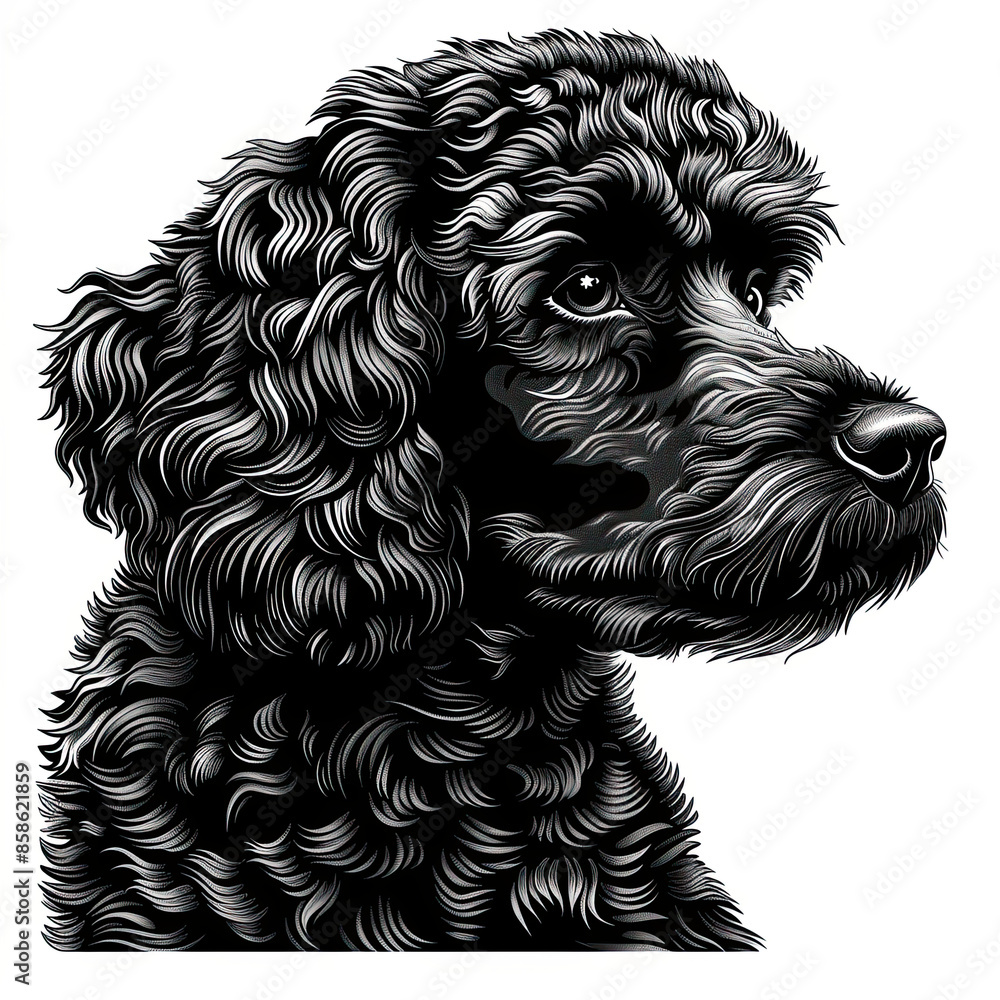 A black and white drawing of a poodle dog A black and white drawing of a poodle dog