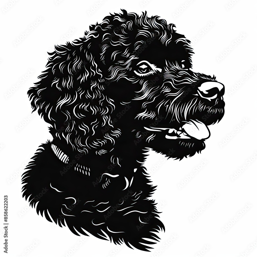 A black and white drawing of a poodle dog A black and white drawing of a poodle dog