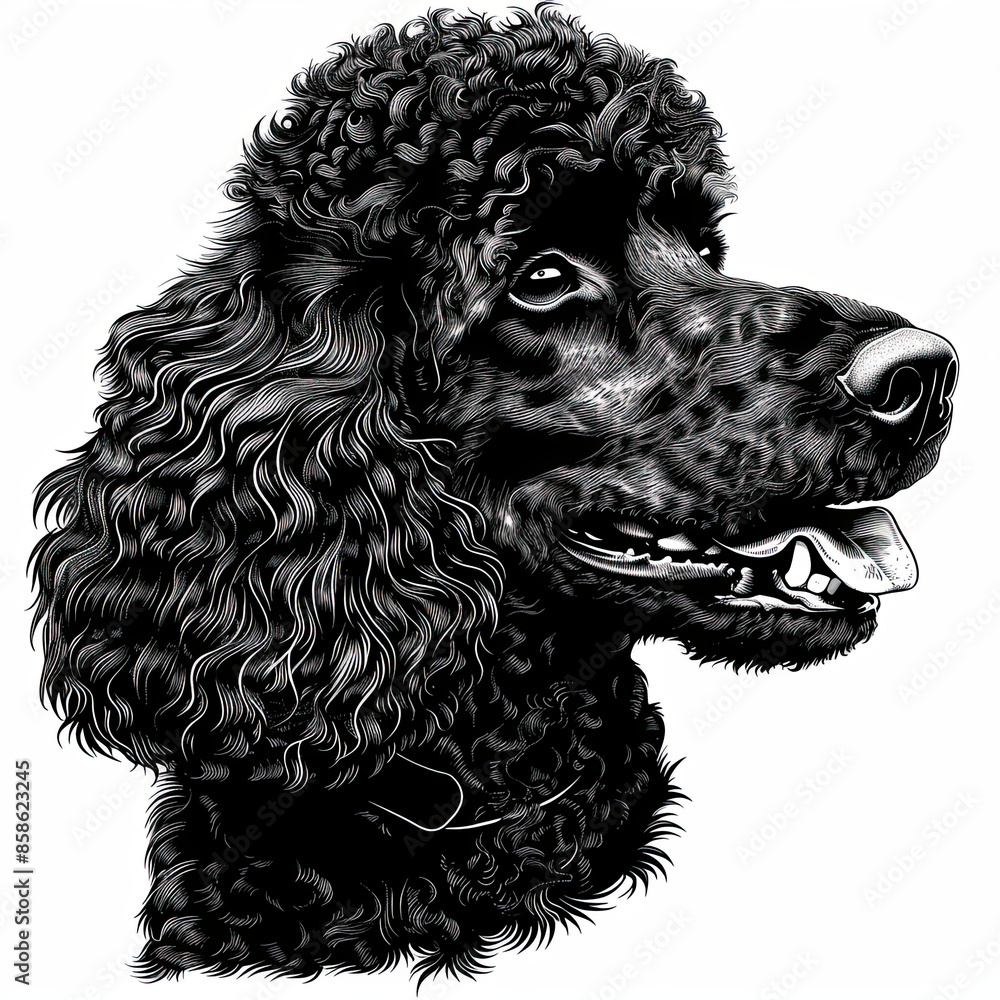 A black and white drawing of a poodle dog A black and white drawing of a poodle dog