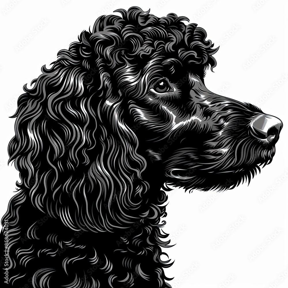A black and white drawing of a poodle dog A black and white drawing of a poodle dog