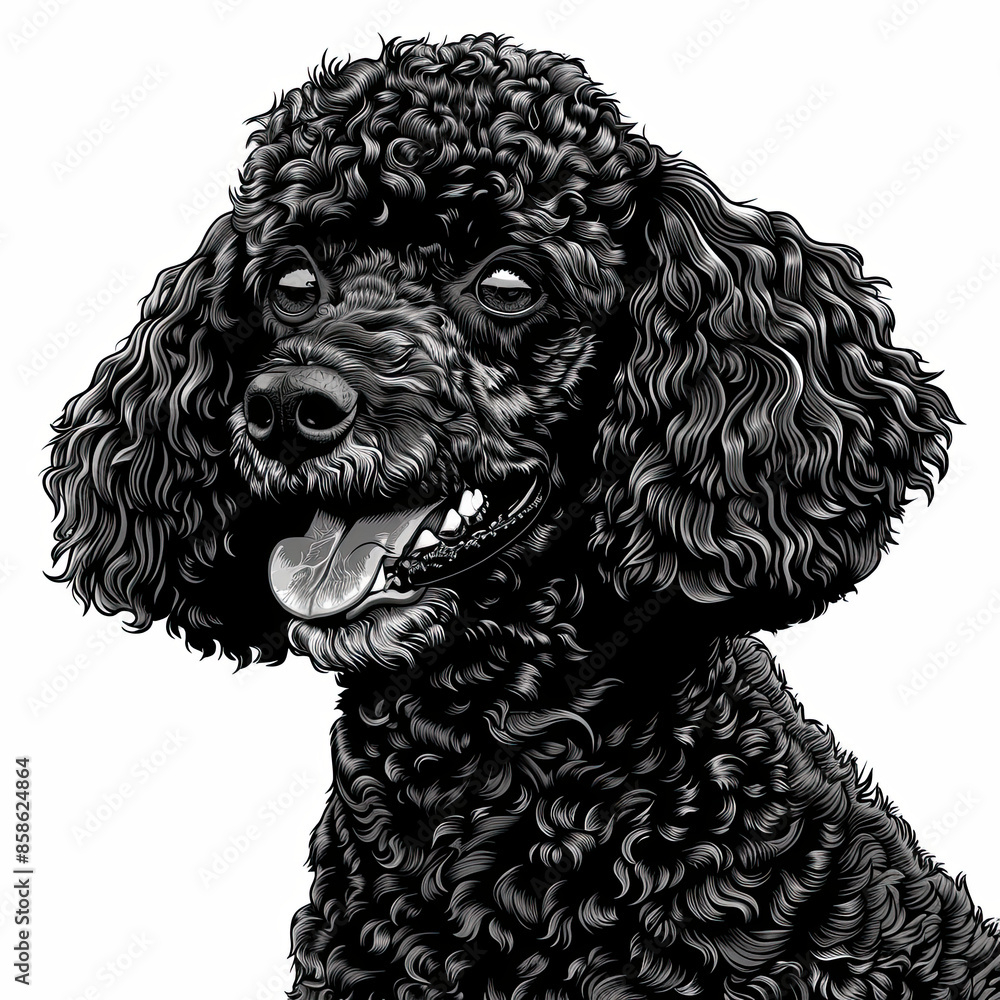 A black and white drawing of a poodle dog A black and white drawing of a poodle dog