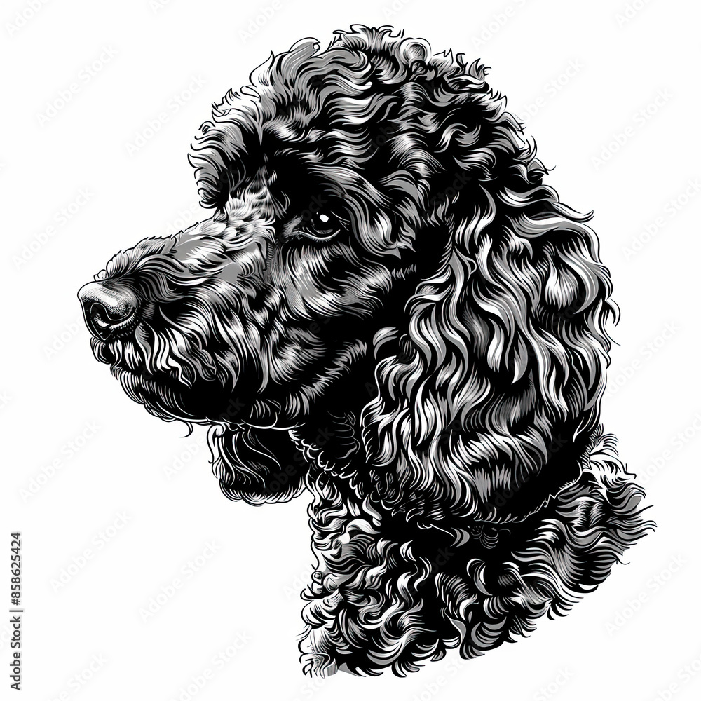 A black and white drawing of a poodle dog A black and white drawing of a poodle dog