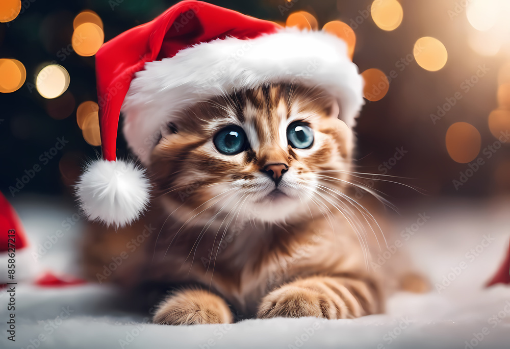 cat with Santa Claus hat cat with Santa Claus hat