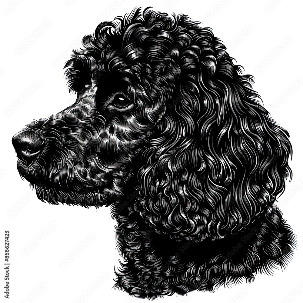 A black and white drawing of a poodle dog A black and white drawing of a poodle dog