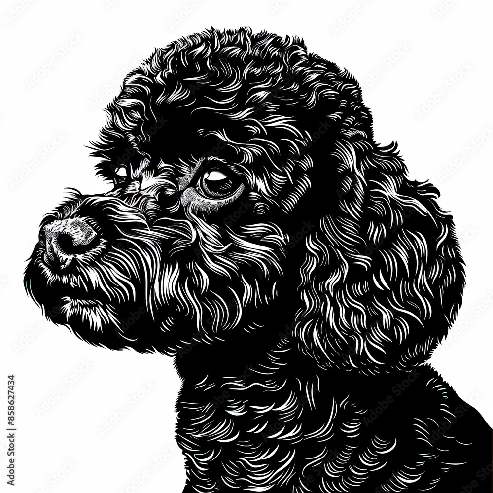 A black and white drawing of a poodle dog A black and white drawing of a poodle dog