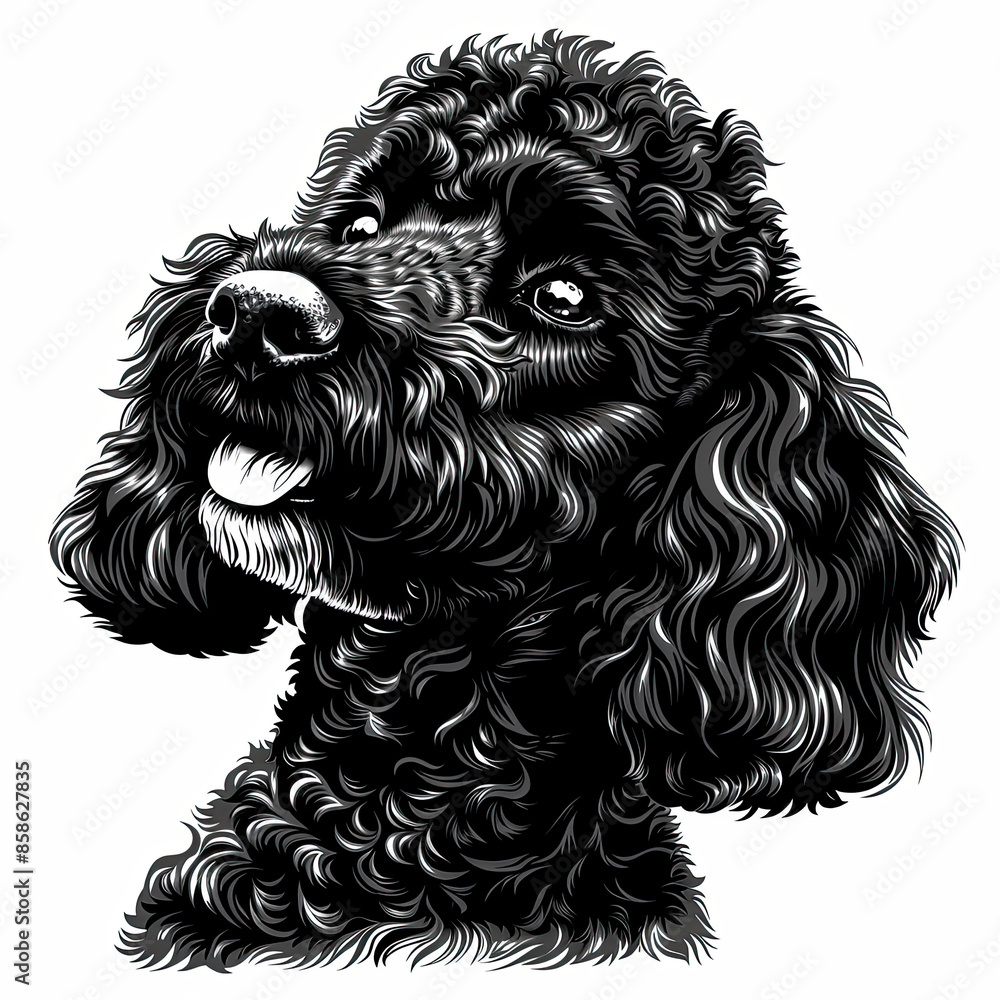 A black and white drawing of a poodle dog A black and white drawing of a poodle dog