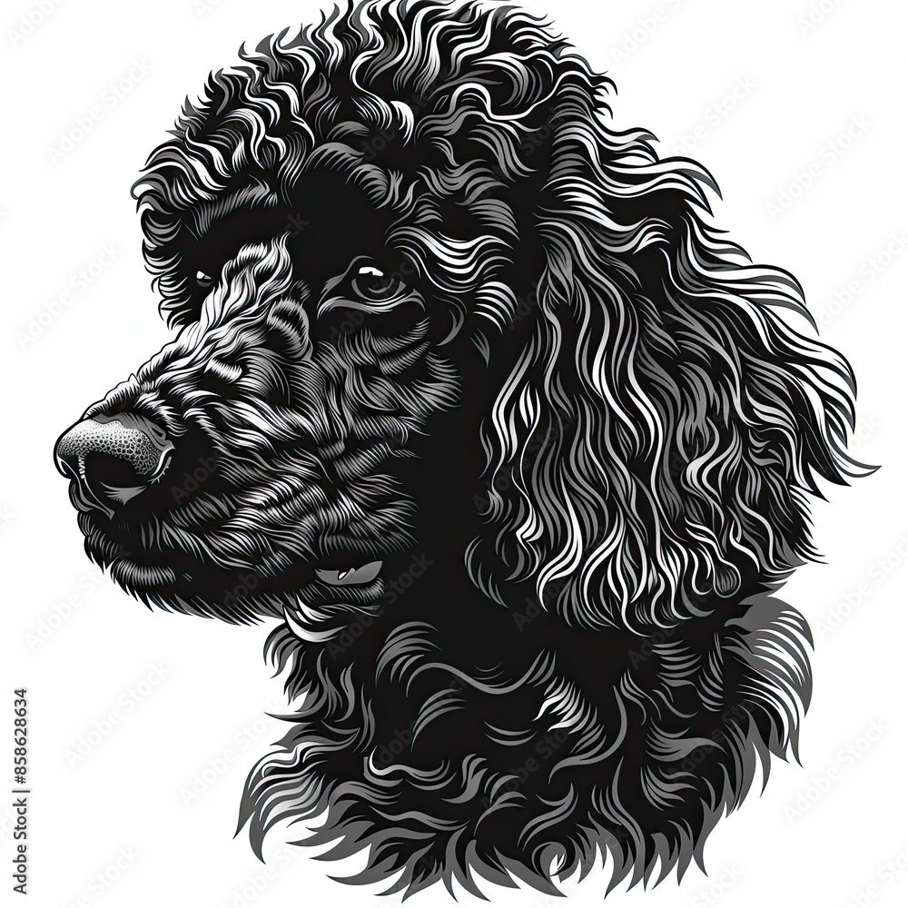 A black and white drawing of a poodle dog A black and white drawing of a poodle dog