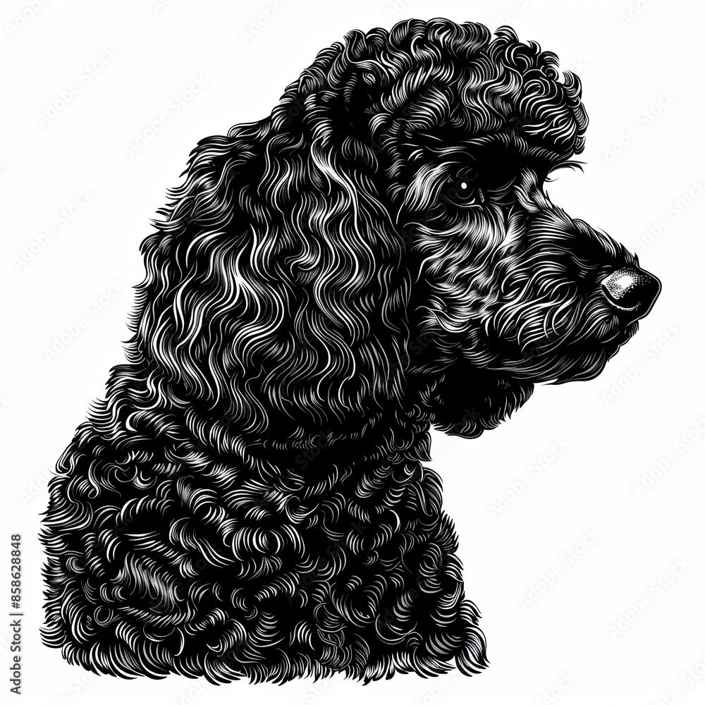A black and white drawing of a poodle dog A black and white drawing of a poodle dog