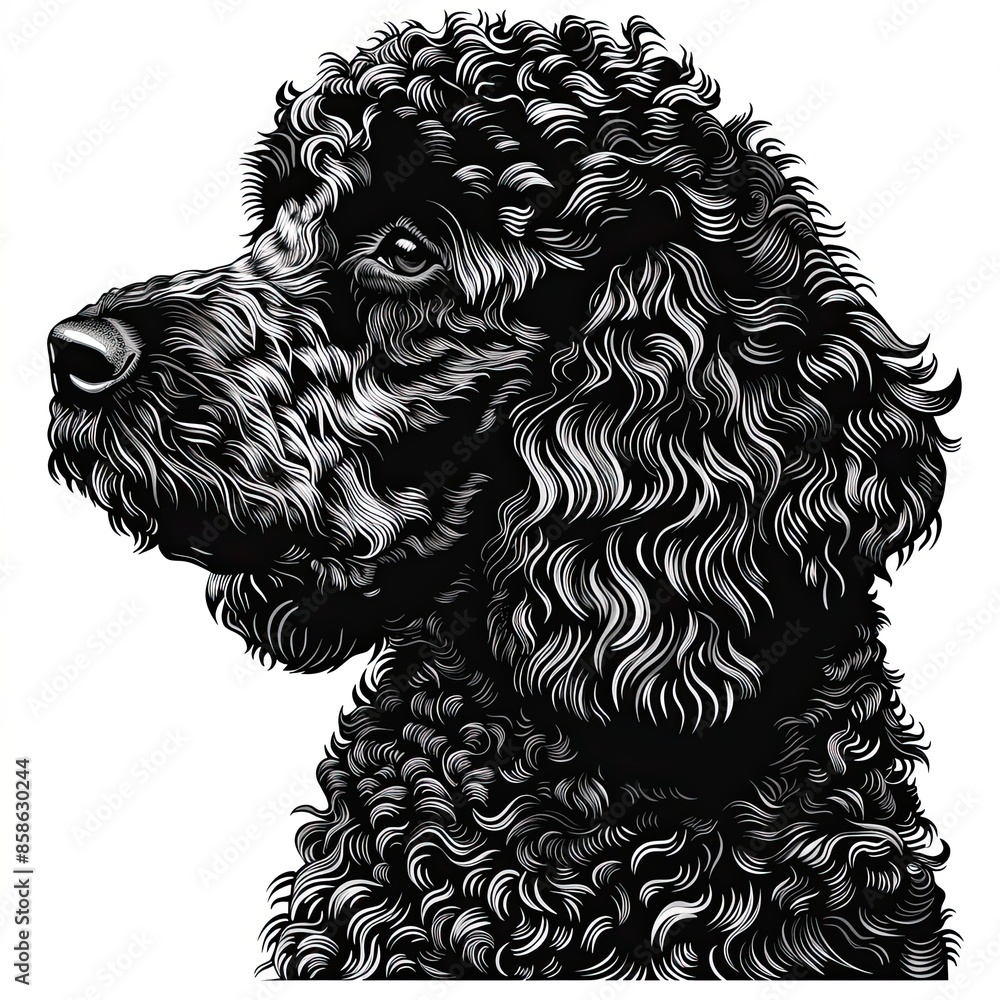 A black and white drawing of a poodle dog A black and white drawing of a poodle dog