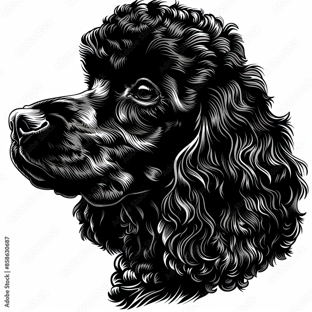 A black and white drawing of a poodle dog A black and white drawing of a poodle dog