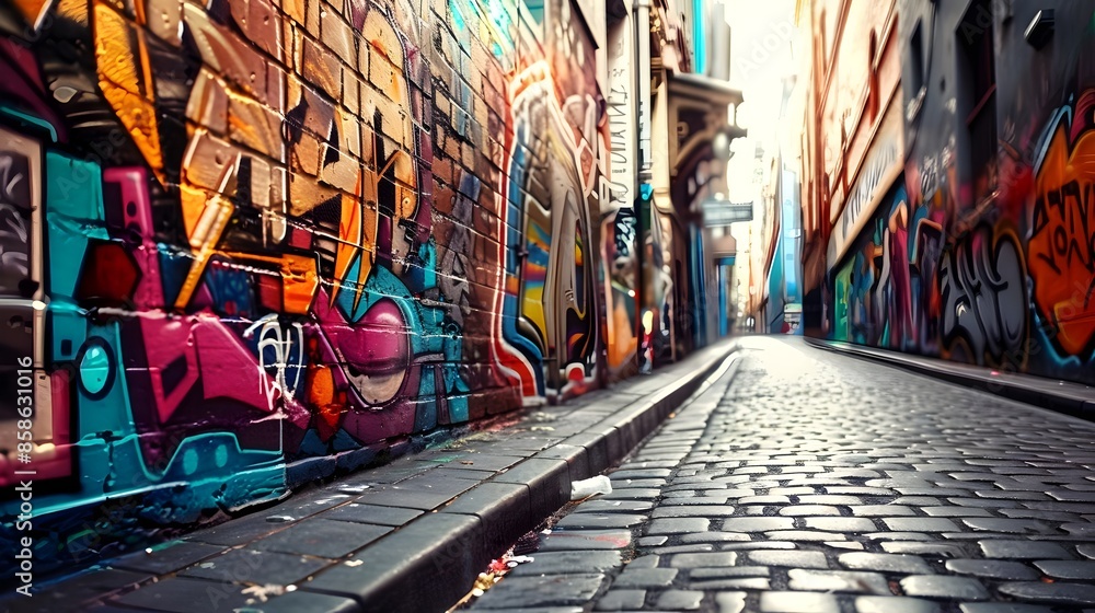 Fototapeta premium Funky street with graffiti on walls background