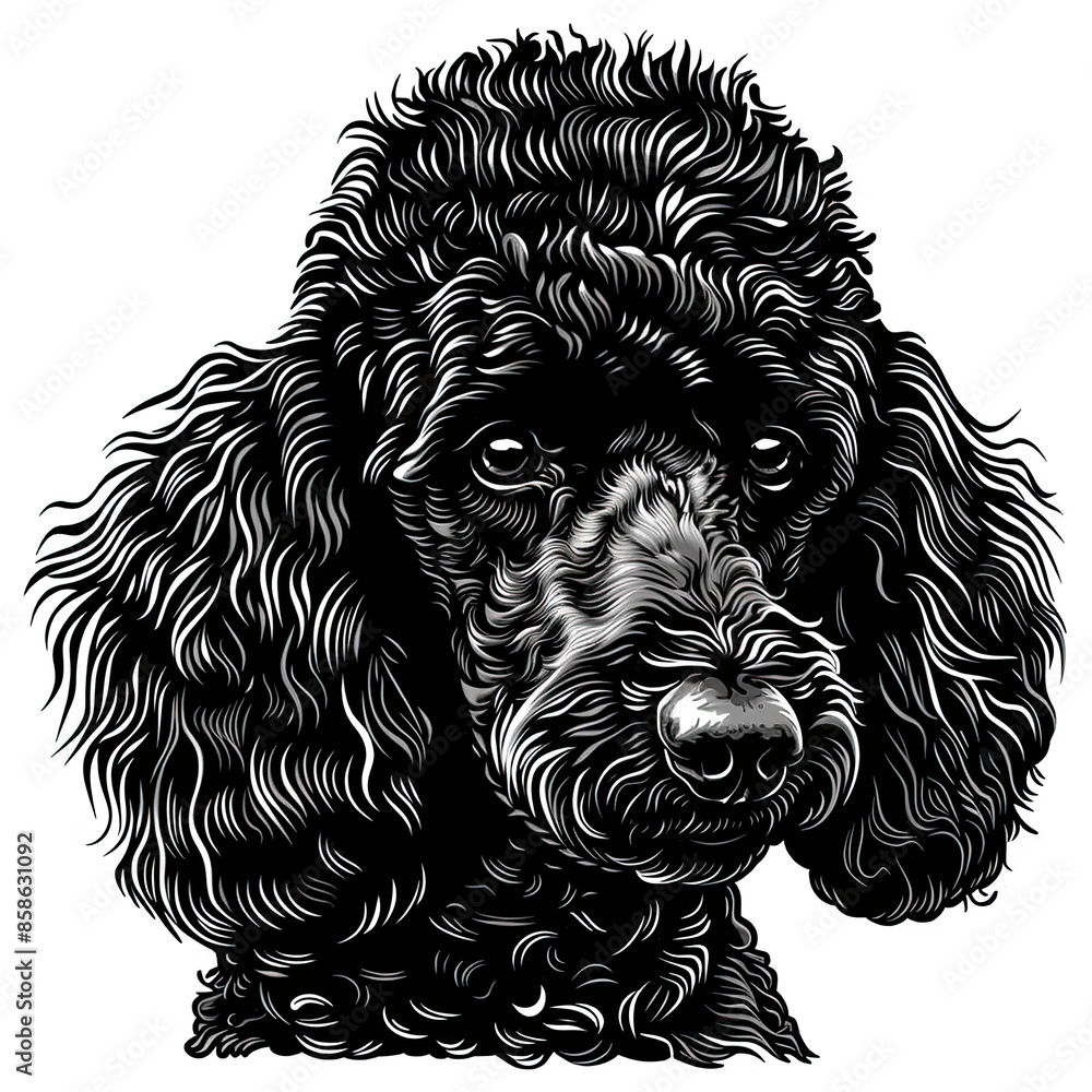 A black and white drawing of a poodle dog A black and white drawing of a poodle dog