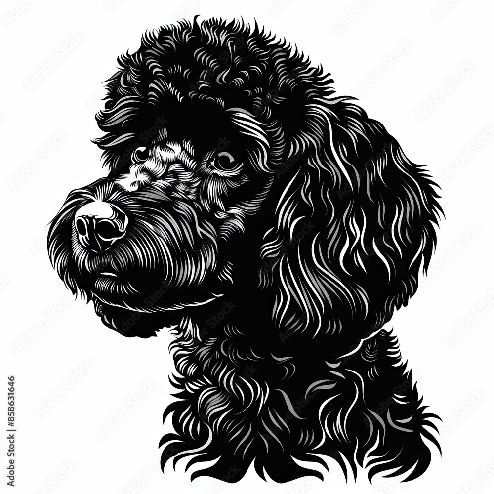 A black and white drawing of a poodle dog A black and white drawing of a poodle dog