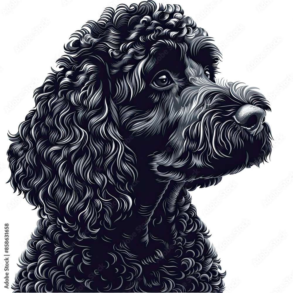 A black and white drawing of a poodle dog A black and white drawing of a poodle dog