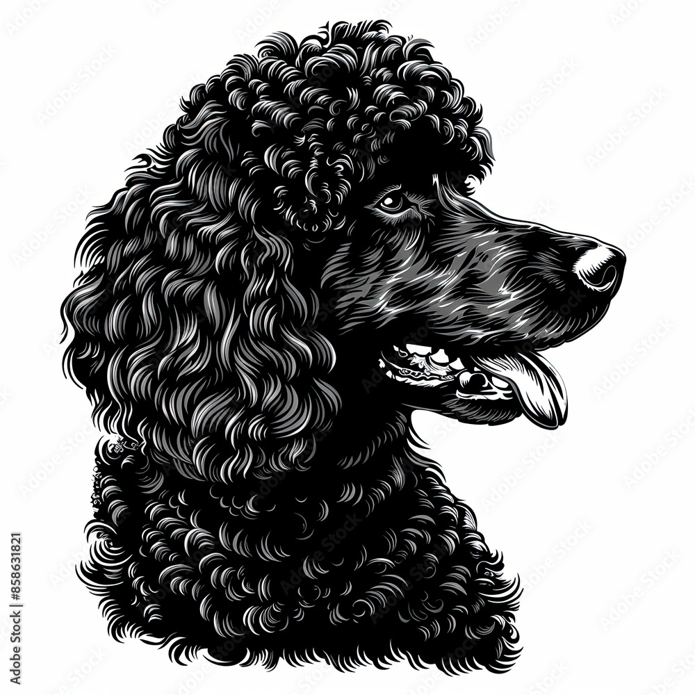 A black and white drawing of a poodle dog A black and white drawing of a poodle dog