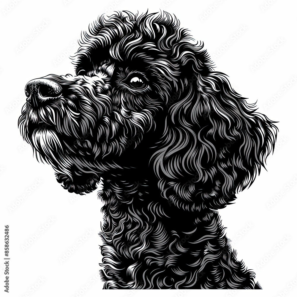 A black and white drawing of a poodle dog A black and white drawing of a poodle dog