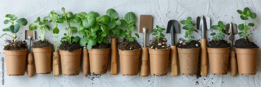 Spring Seedlings and Gardening Tools Banner Spring Seedlings and Gardening Tools Banner