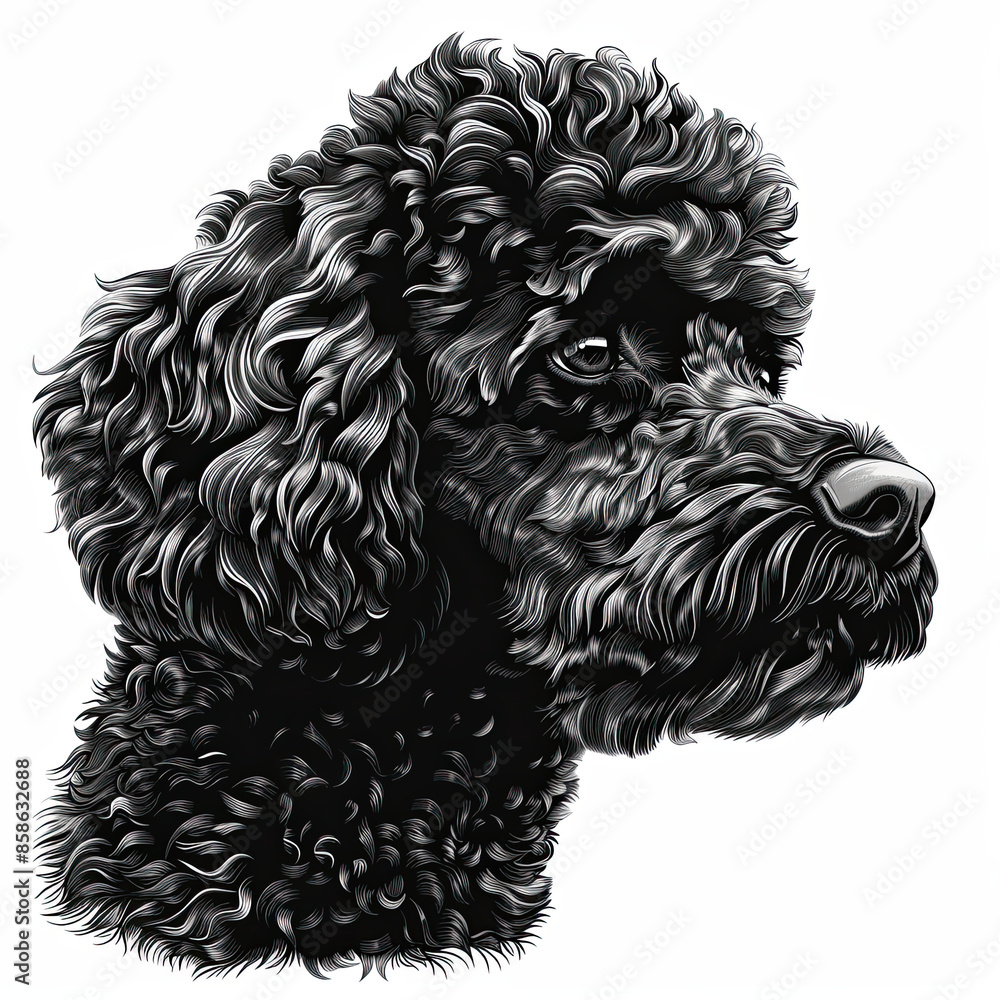 A black and white drawing of a poodle dog A black and white drawing of a poodle dog
