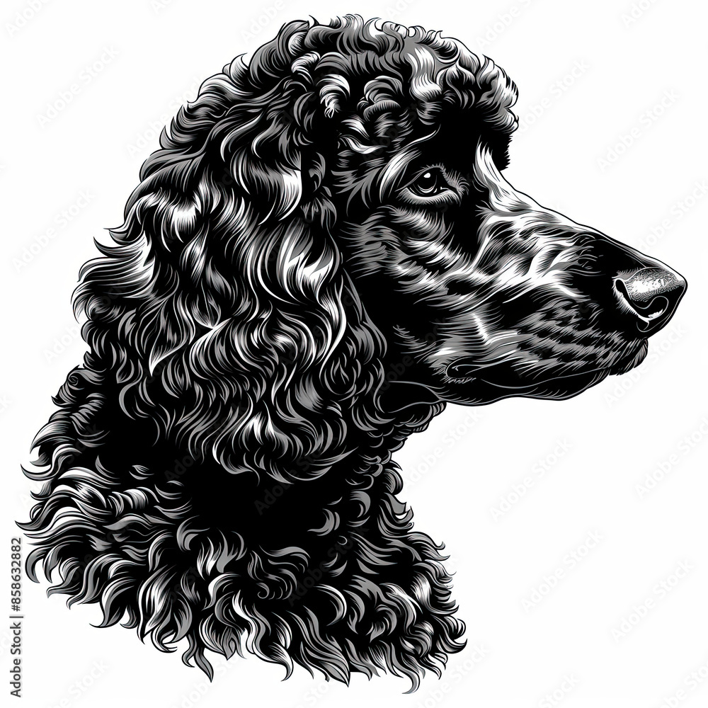 A black and white drawing of a poodle dog A black and white drawing of a poodle dog