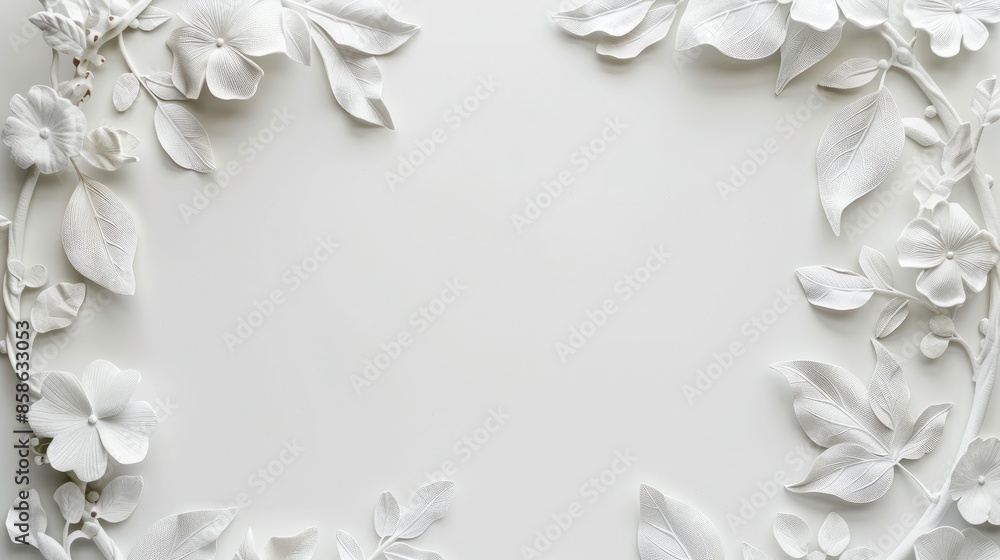 Beautiful white background with carved leaf frame Beautiful white background with carved leaf frame