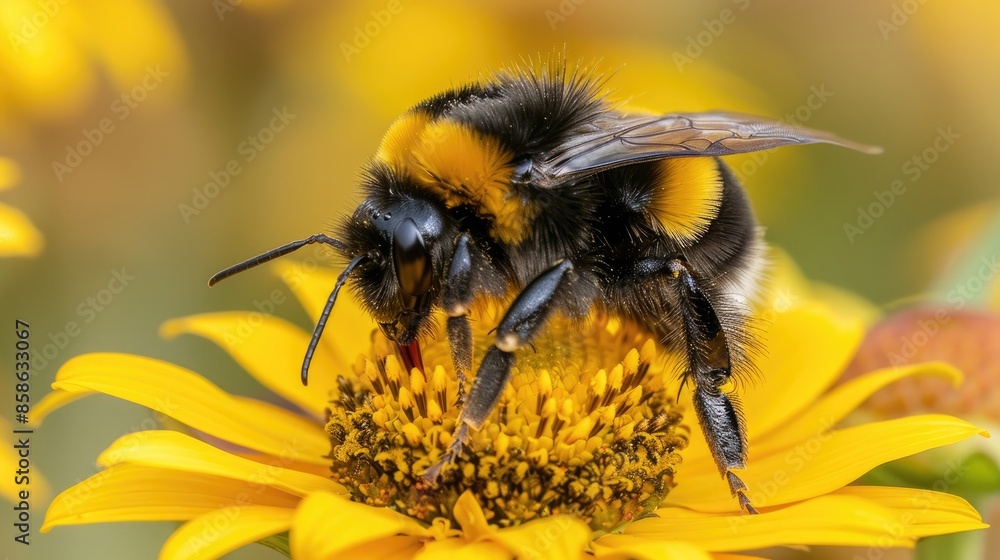 Buff tailed bumblebee on a yellow helenium flower Buff tailed bumblebee on a yellow helenium flower