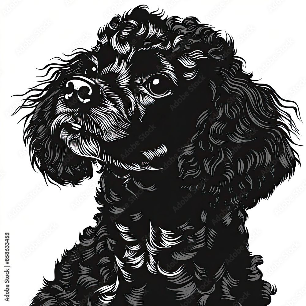 A black and white drawing of a poodle dog A black and white drawing of a poodle dog