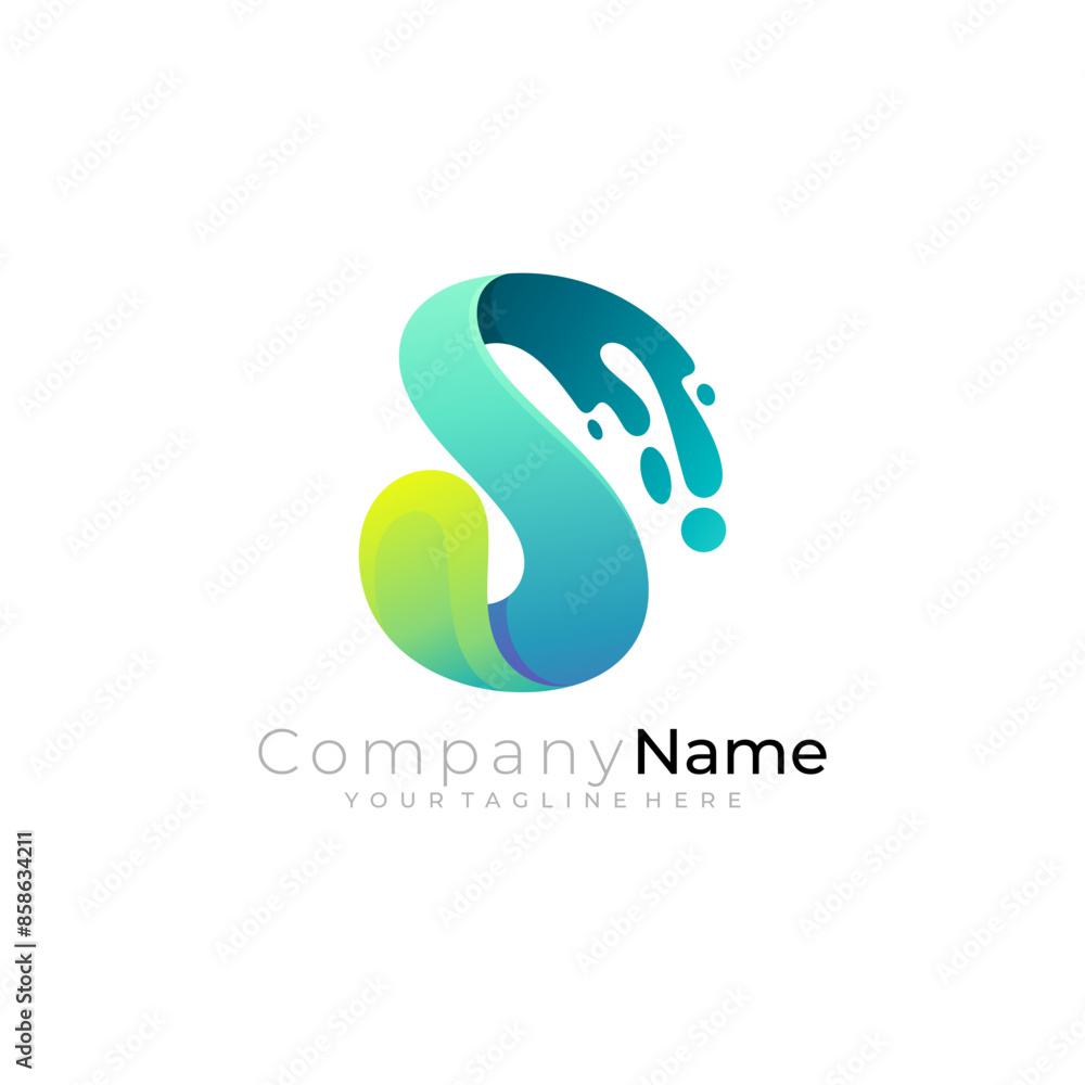 Abstract S logo with water swoosh design colorful, 3d style Abstract S logo with water swoosh design colorful, 3d style