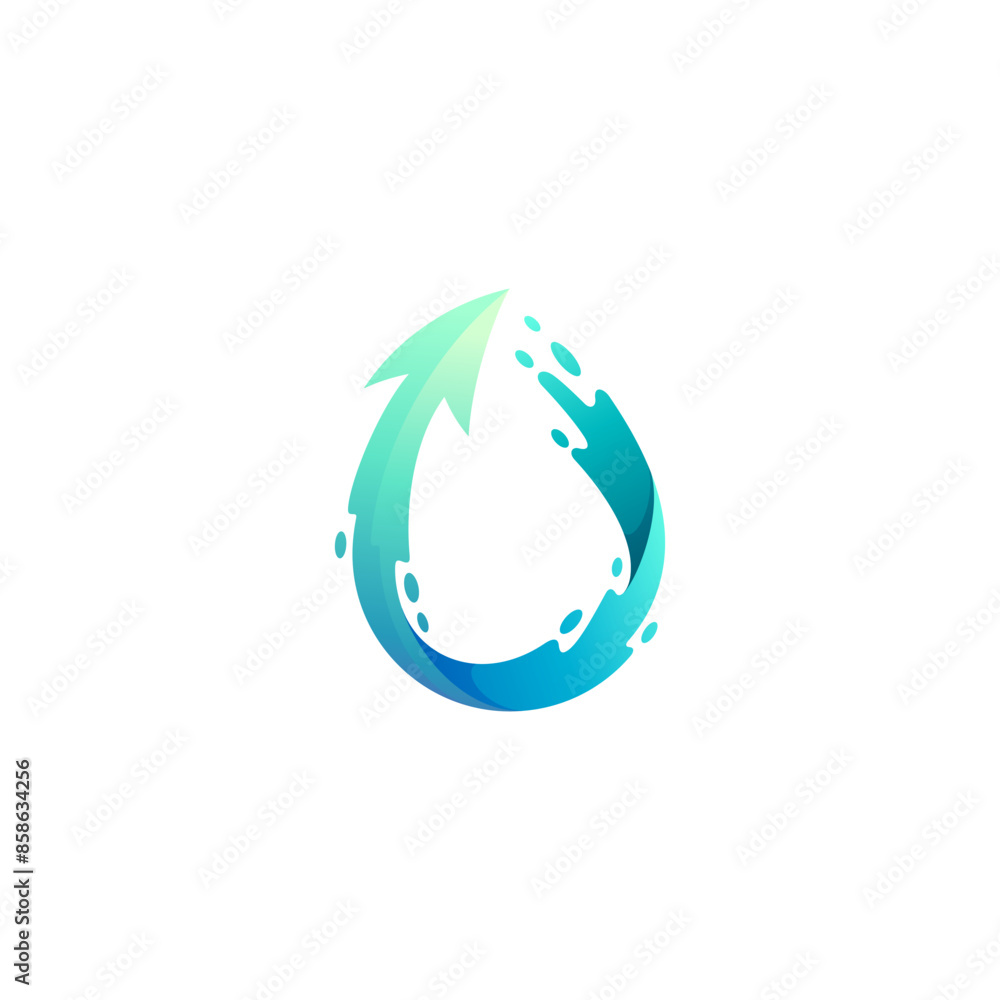 Arrow logo and water swoosh design combination, blue color Arrow logo and water swoosh design combination, blue color