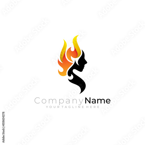 icon of beautiful woman with fire hair, salon logos