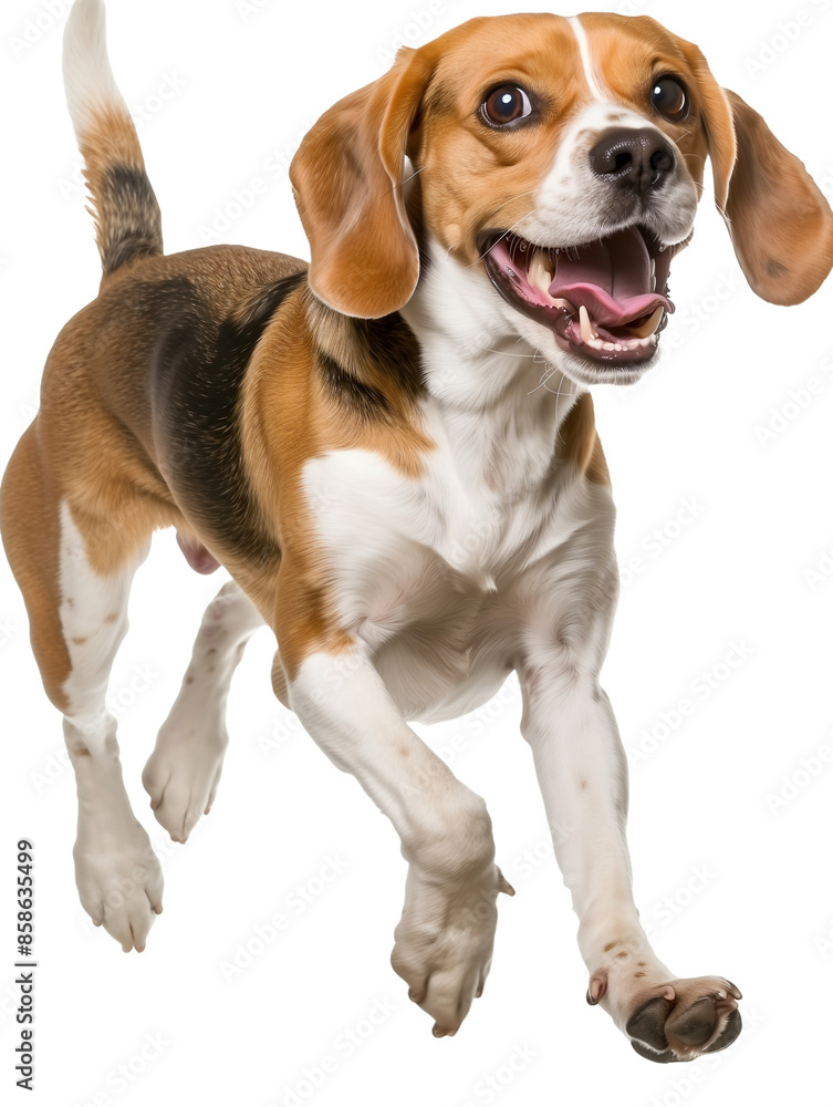 Full body shot of Beagle dog, running happily, smiling. Full body shot of Beagle dog, running happily, smiling.